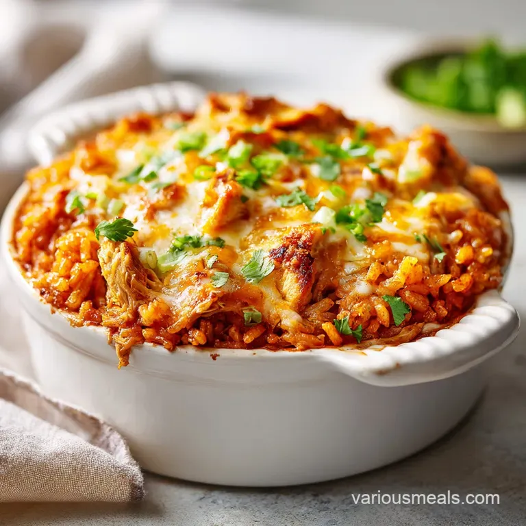 Creamy chicken enchilada casserole portion with melted cheese, garnished with vibrant cilantro sprigs on a white plate.