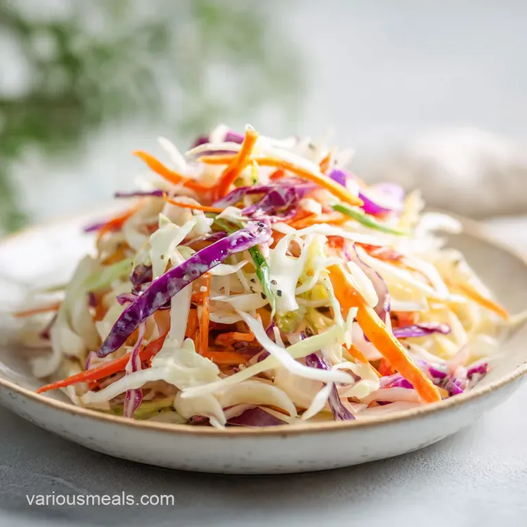 A small, elegant ramekin filled with creamy coleslaw, its vibrant shredded vegetables peeking through the light dressing.