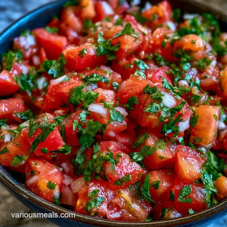 Vibrant red tomato dip in a ceramic bowl surrounded by golden corn tortilla chips on a dark slate background.