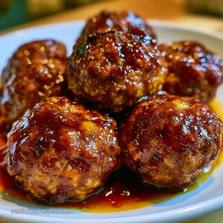 Glossy brown meatballs arranged on a slate board with fresh parsley sprigs and wooden cocktail picks.