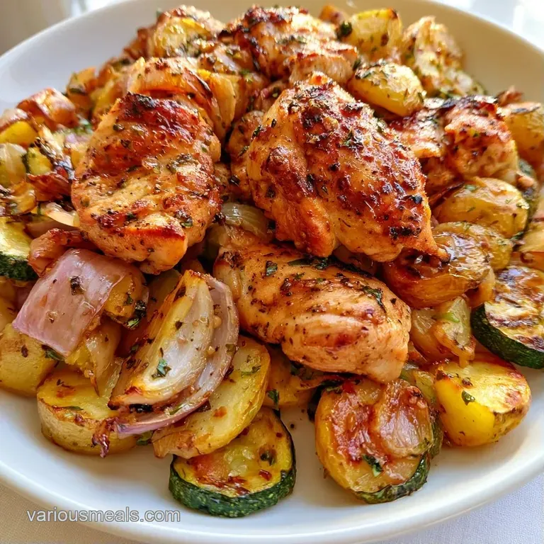 Plated roasted chicken and golden potatoes garnished with crumbly white feta, kalamata olives, and fresh parsley.