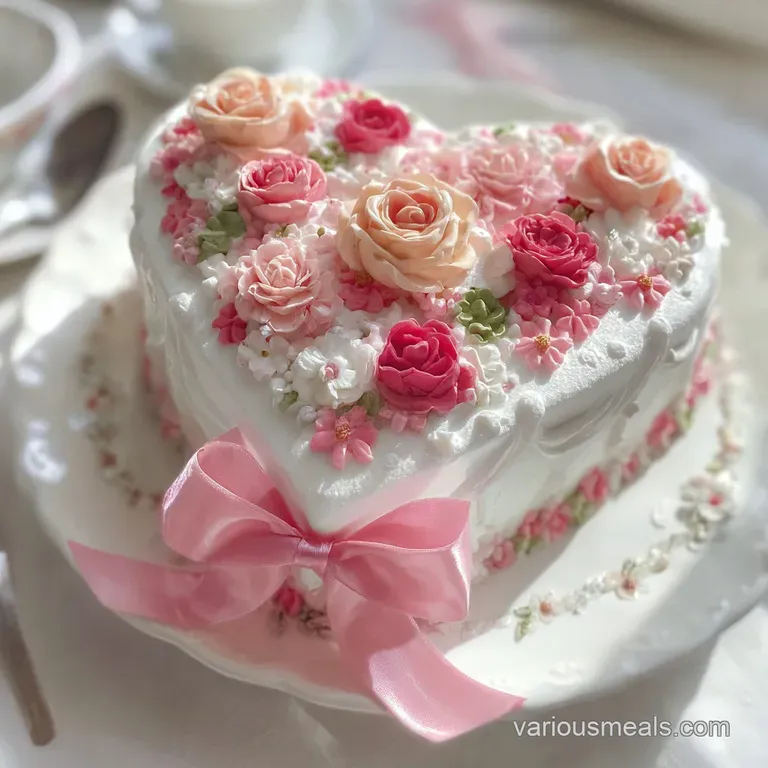 Heart Pink Cake With Pink Bow: Tender Sponge