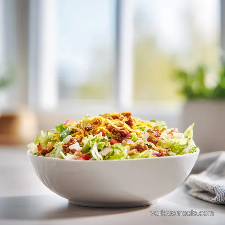 A vibrant mound of seasoned ground beef, crisp lettuce, and tangy pickles artfully arranged.