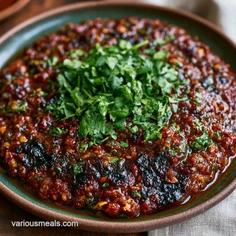 A small bowl of chunky red dip paired with salted corn tortilla chips on a slate board with a lime wedge.
