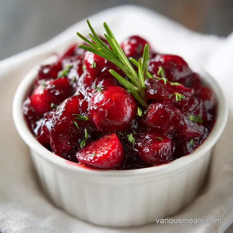 A ruby-red cranberry sauce mounded in a ceramic bowl, garnished with fresh orange slices.
