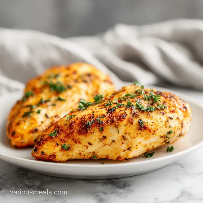 Juicy, tender chicken breast slices fanned elegantly with vibrant green asparagus spears.