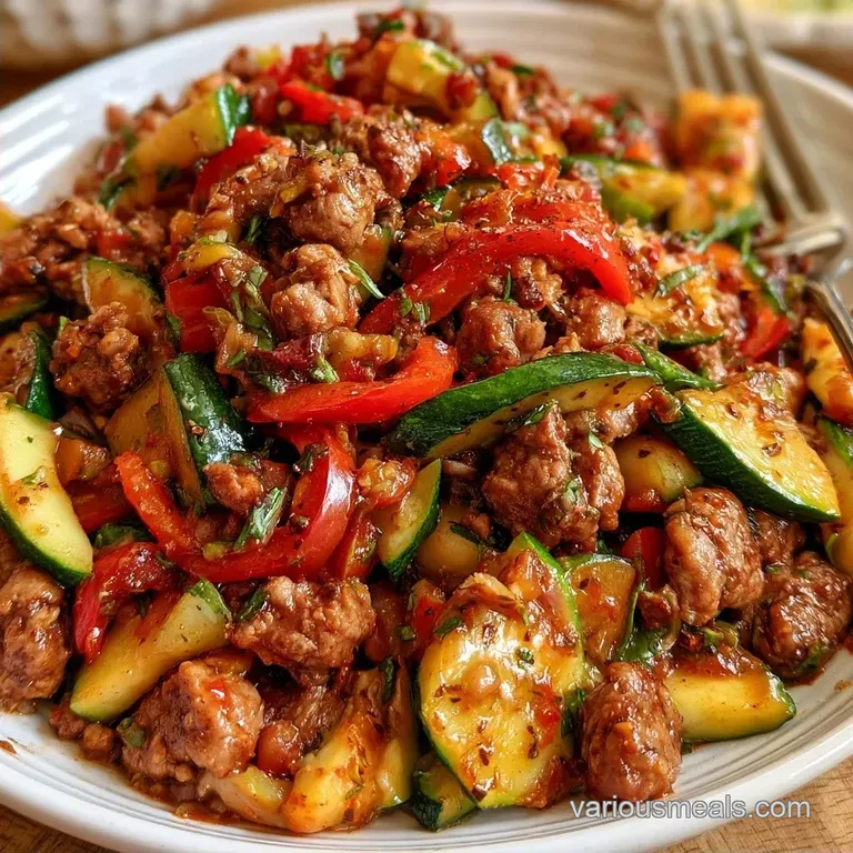 Mediterranean Ground Beef Stir Fry with Zucchini