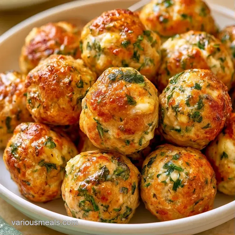 Searing browned meatballs arranged on a ceramic dish with bright lemon slices and a drizzle of olive oil.