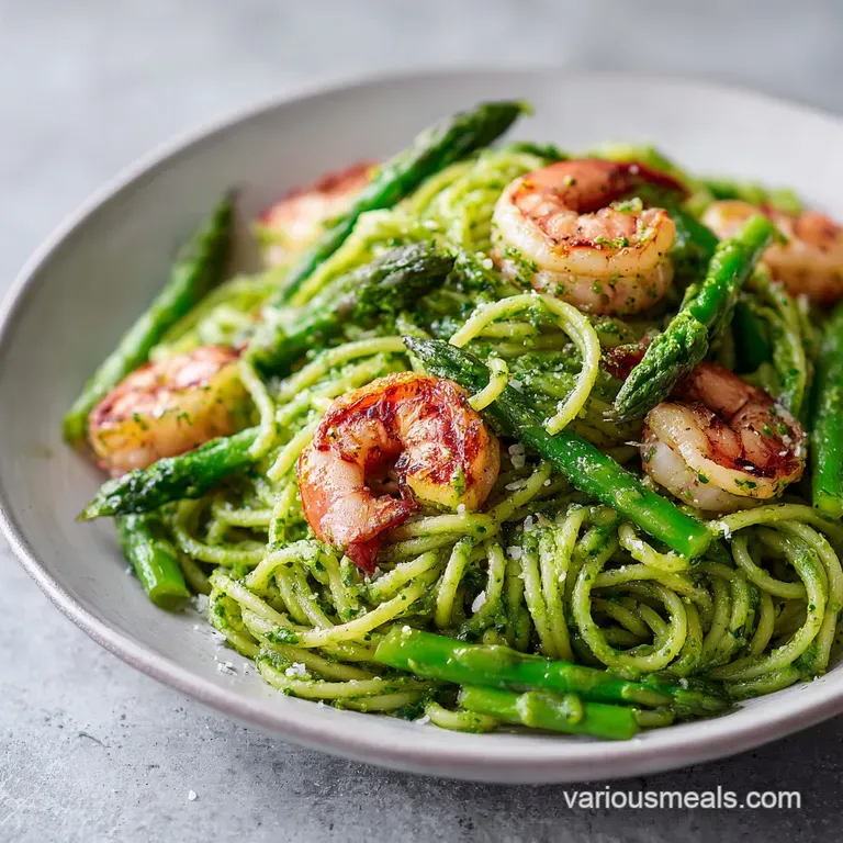 Pesto Shrimp Asparagus Pasta: Velvety and Zesty