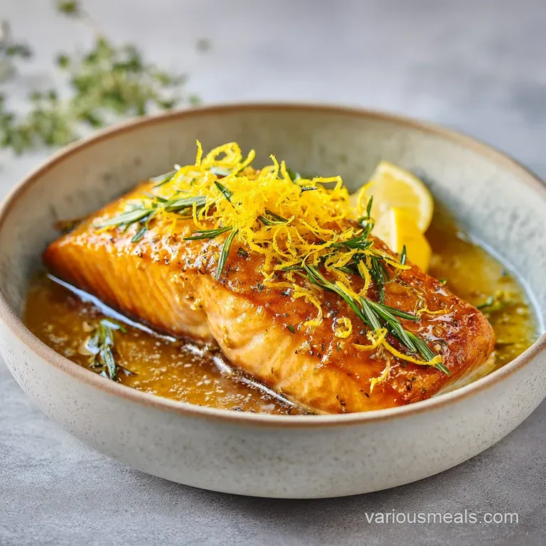 Golden seared fish fillet garnished with thin lemon slices and fresh parsley atop a bed of fluffy quinoa and greens.