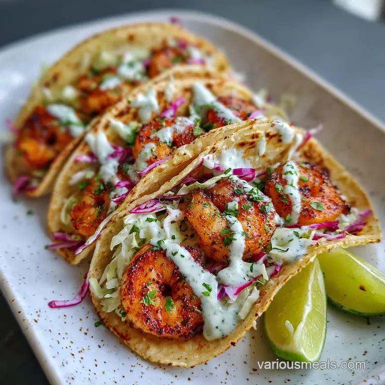 Shrimp tacos artfully arranged, mango salsa glistening, hints of spice & cool creamy sauce drizzle for visual appeal. Temp...
