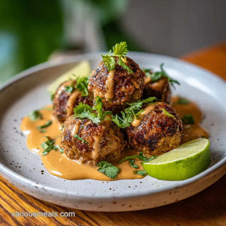 Skinny Thai Chicken Meatballs with Peanut Sauce
