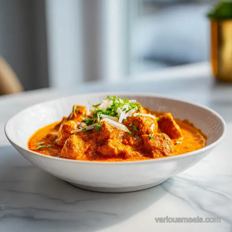 A vibrant serving of tender chicken in a golden sauce, garnished with bright green cilantro.