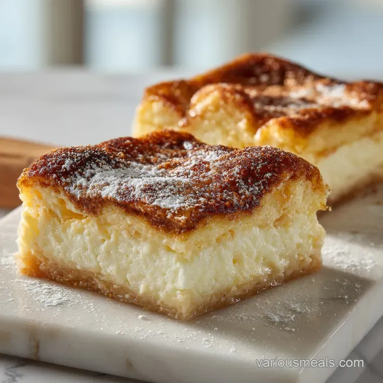A neatly sliced bar, showcasing the crisp golden crust and smooth cream cheese layer