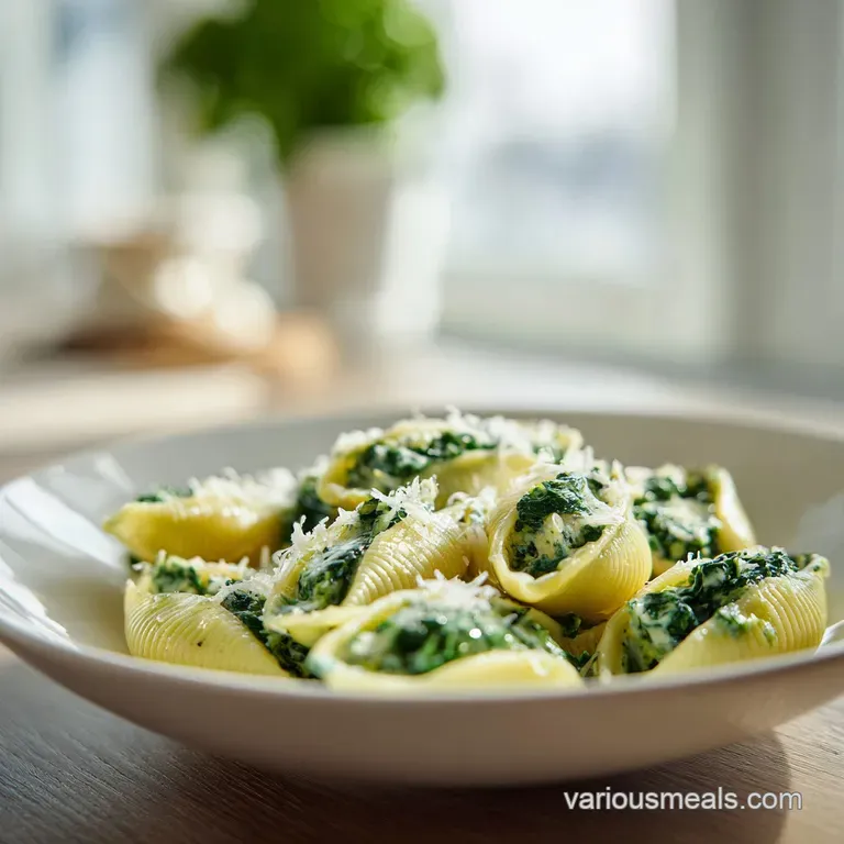 Spinach Stuffed Shells with White Sauce