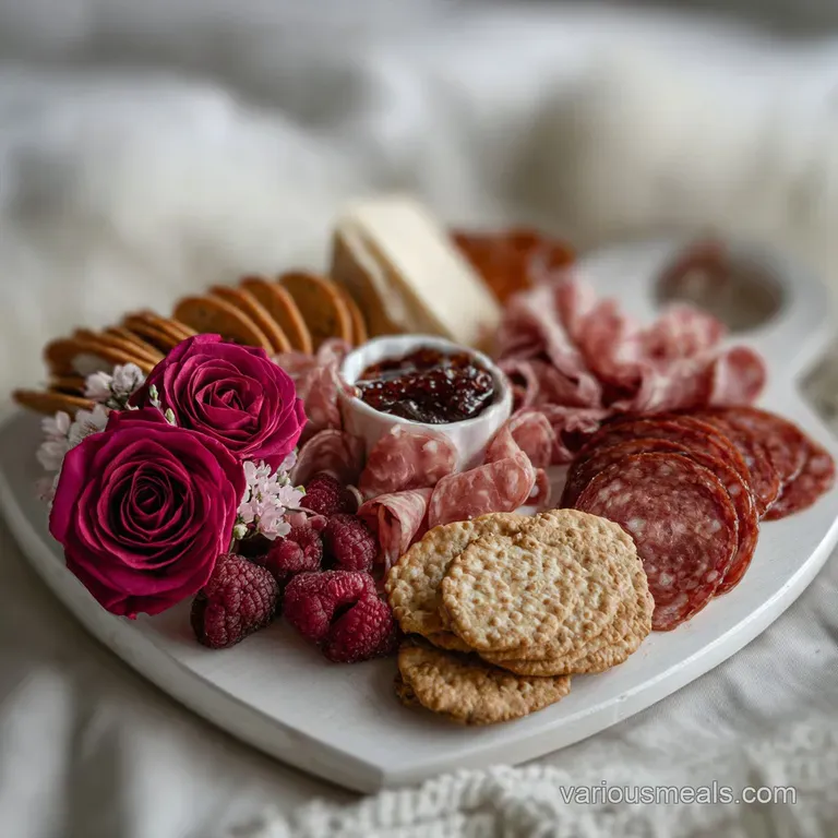 Valentines Charcuterie Board with Salami Roses