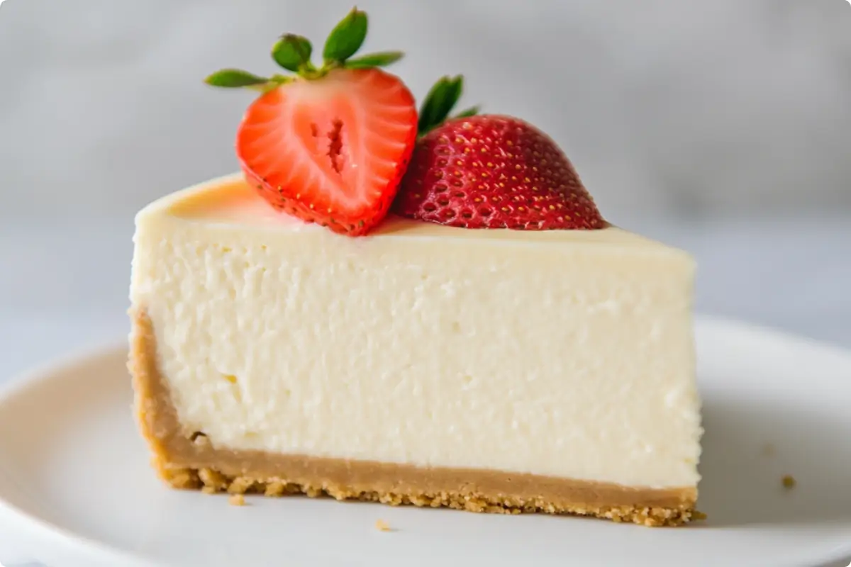 New York-style cheesecake with strawberry topping