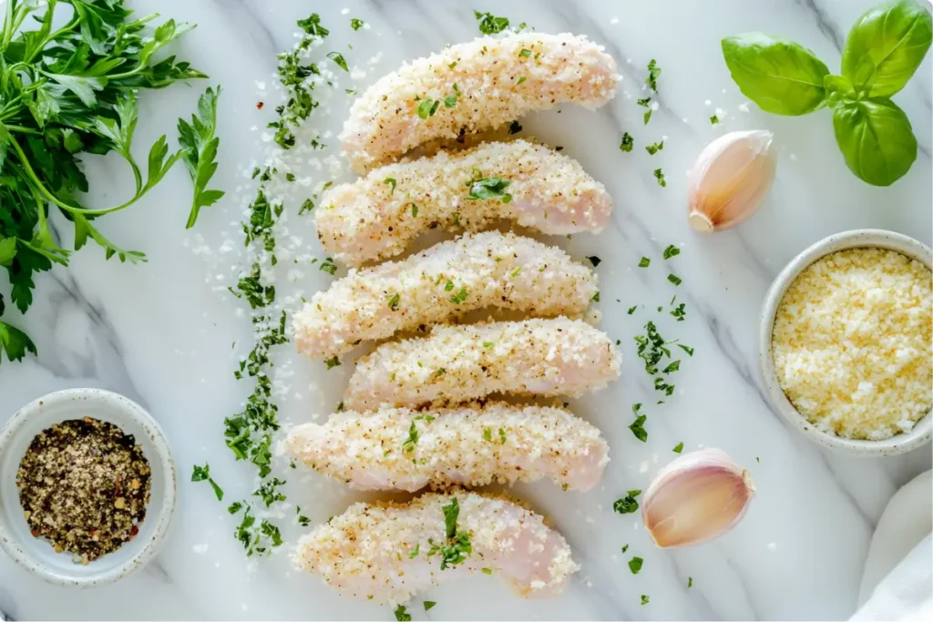 Ingredients for baked chicken tenders with parmesan cheese