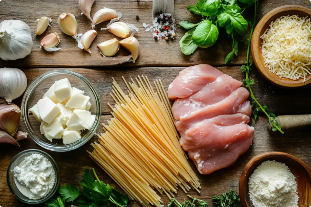  Ingredients for Crockpot Garlic Parmesan Chicken Pasta