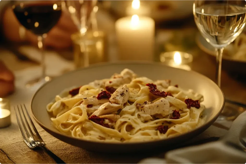  Romantic dinner setup with Marry Me Pasta.