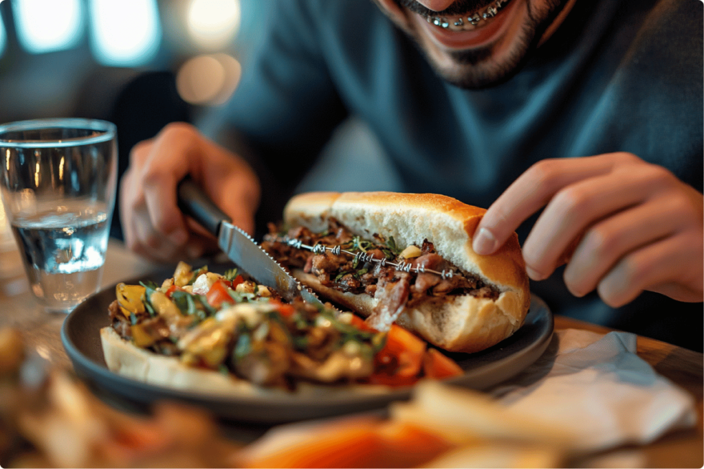 can i eat philly cheesesteak with braces?