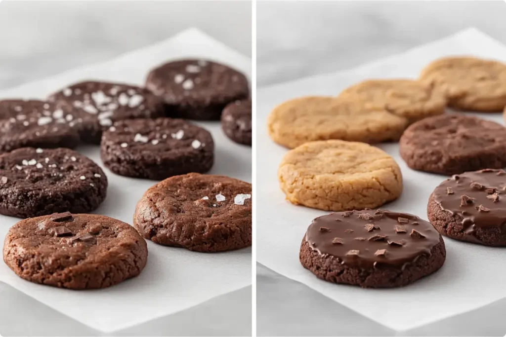 Cookies comparison showing the effects of extra sugar—flat and crispy vs. thick and