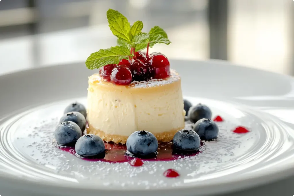 Philly-style cheesecake with fresh blueberries