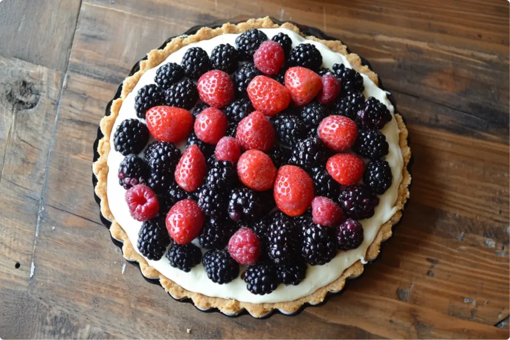  A no-bake cheesecake, representing a popular cheesecake style, with fresh berry topping.