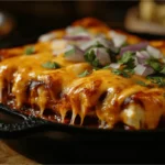 Close-up of baked Tex-Mex cheese enchiladas with melted cheese