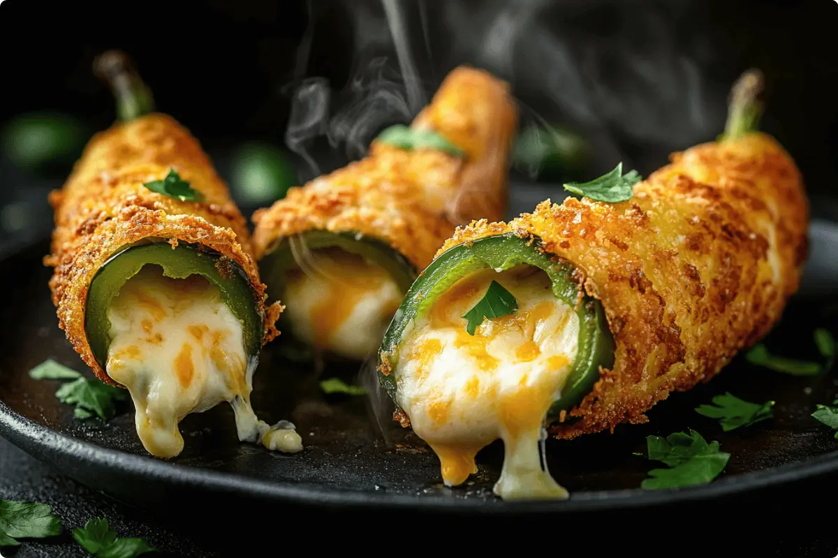 Crispy jalapeño poppers with melted cheese filling.