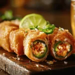 Jalapeno popper egg rolls with a margarita and beer pairing.