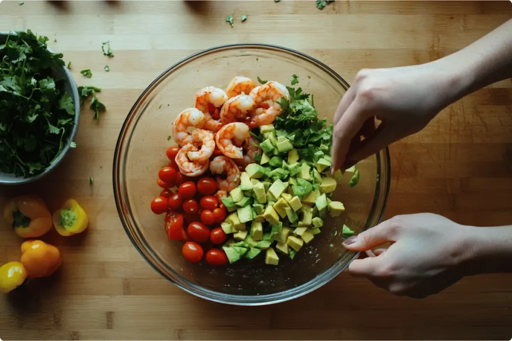  Tex-Mex Shrimp Bowl with fresh ingredients.